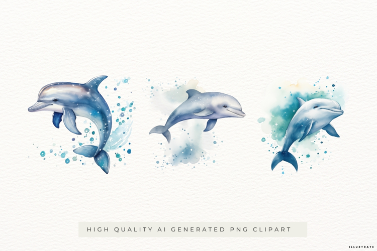 Dolphin Watercolor Illustrations 3 PNGs
