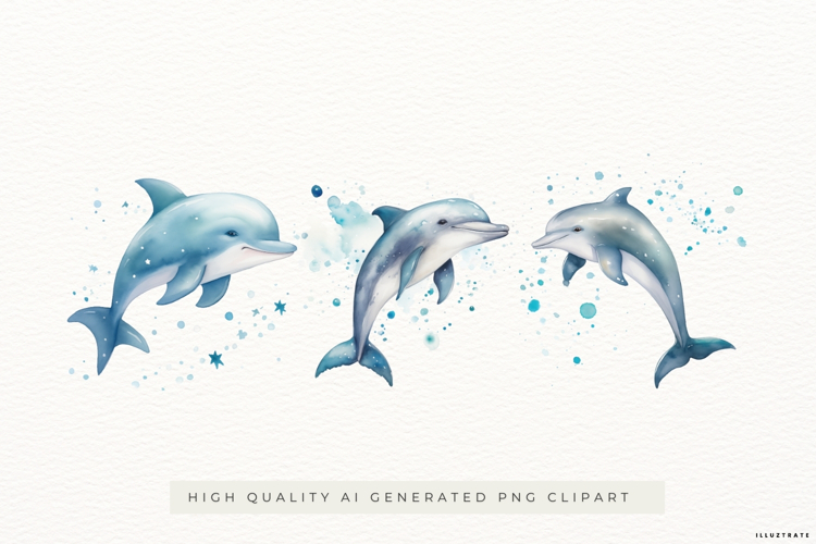 Dolphin Watercolor Illustrations 3 PNGs