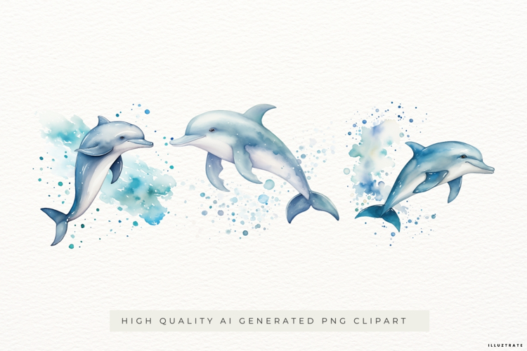 Dolphin Watercolor Illustrations 3 PNGs