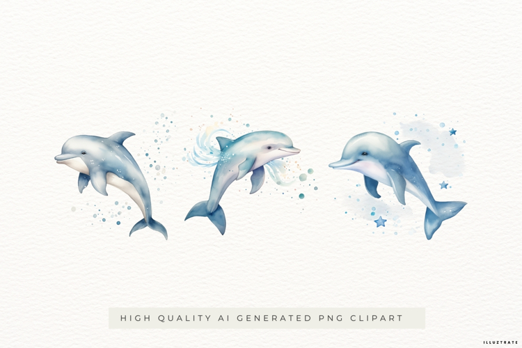 Dolphin Watercolor Illustrations 3 PNGs