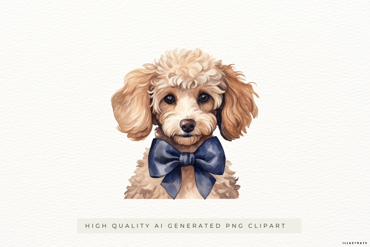 Parisian Poodle PNG Clipart, Cute Dog with Bow Illustration