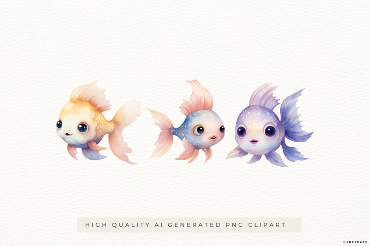 Cute Fantasy Fish Illustrations PNG Clipart