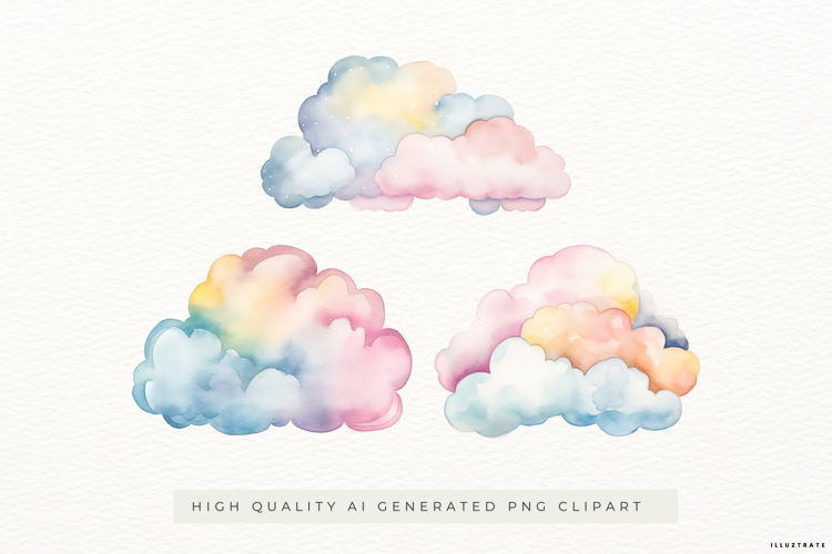 Pastel Watercolor Cloud Illustrations 3 PNGs
