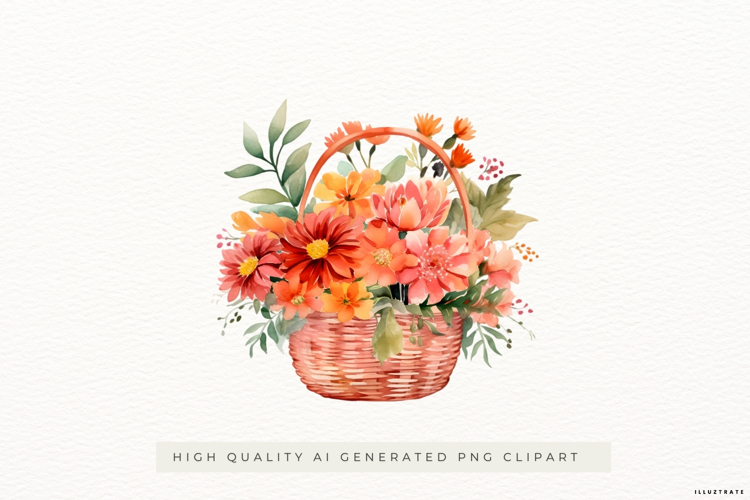 Watercolour Flower Basket PNG Clipart