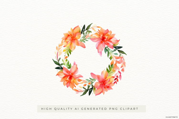 Watercolour Flower Wreath PNG Clipart