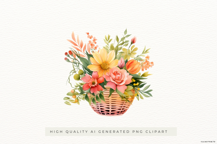 Floral Basket Bouquet PNG Clipart