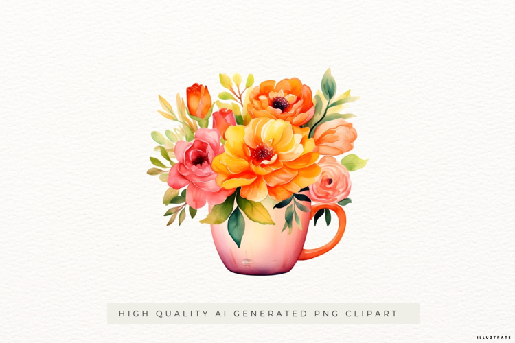 Watercolour Teacup Flowers PNG Clipart