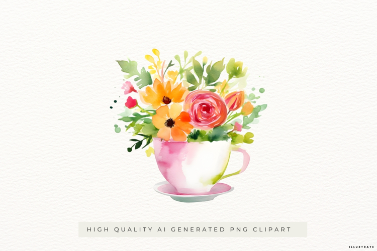 Watercolour Floral Coffee Cup PNG Clipart