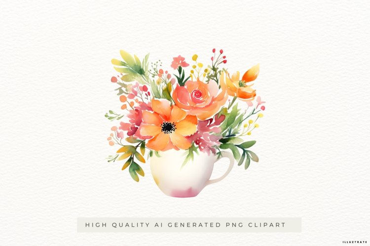 Floral Coffee Cup PNG Clipart