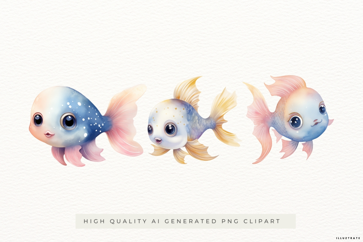Cute Fantasy Fish Illustrations PNG Clipart