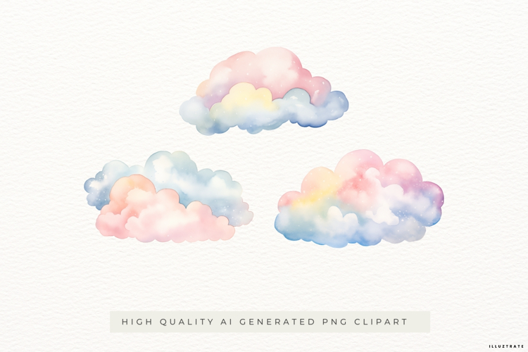 Pastel Watercolor Cloud Illustrations 3 PNGs