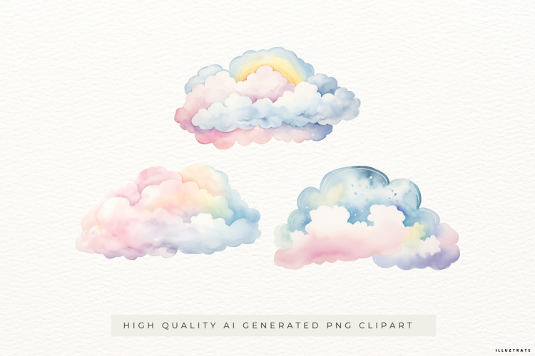 Pastel Watercolor Cloud Illustrations 3 PNGs