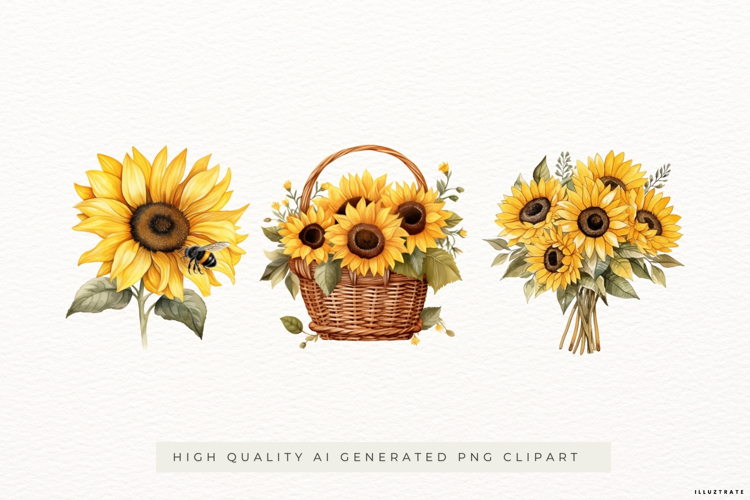 Sunflower Basket & Bouquet Illustrations