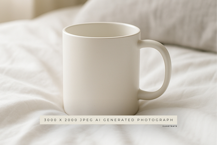 Minimal Ceramic Mug on Bed Mockup