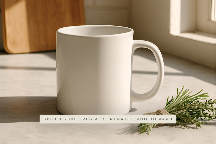 Mug with Herb on Counter Mockup