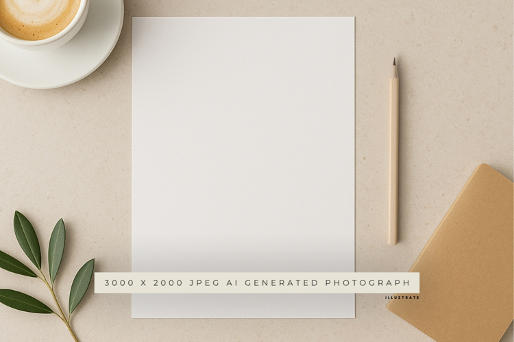 Stationery Flatlay with Coffee and Pencil Mockup