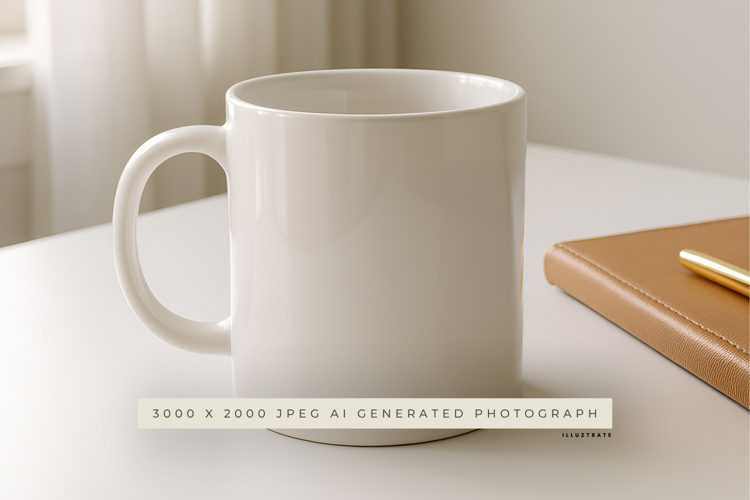 Mug and Notebook with Gold Pen Mockup