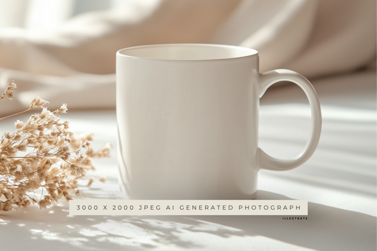 Mug with Light Shadows and Flowers Mockup