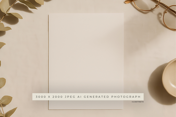 Flatlay Paper with Glasses and Leaves Mockup example image 1