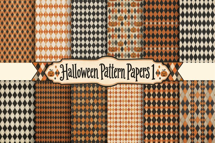 Halloween Pattern Papers 1 | Vintage Argyle Digital Paper example image 1