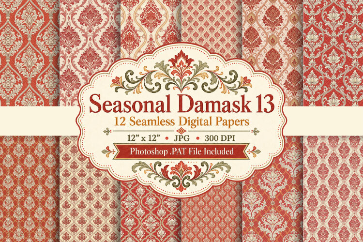 Seasonal Damask Papers & Patterns 13 example image 1