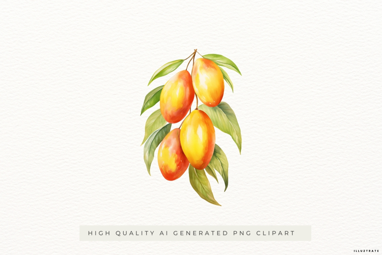 Watercolour Mango Branch PNG Clipart