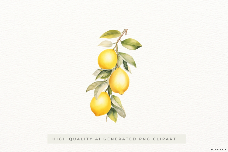 Watercolour Lemon Branch PNG Clipart