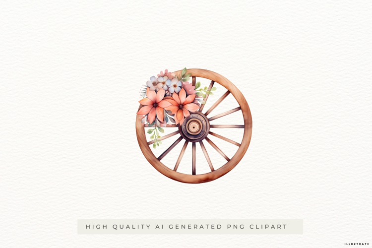 Rustic Wagon Wheel with Flowers PNG Clipart