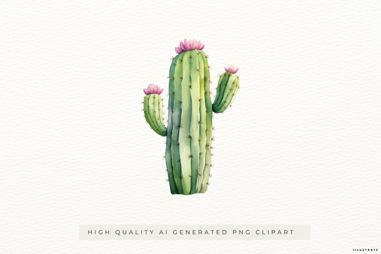 Watercolor Cactus with Orange Flowers PNG Clipart