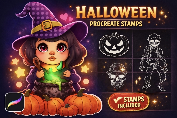 Procreate Halloween Stamps & Brushes and Color Palette