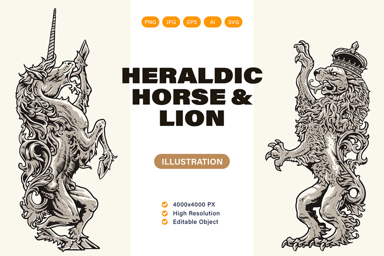 Heraldic Horse and Lion
