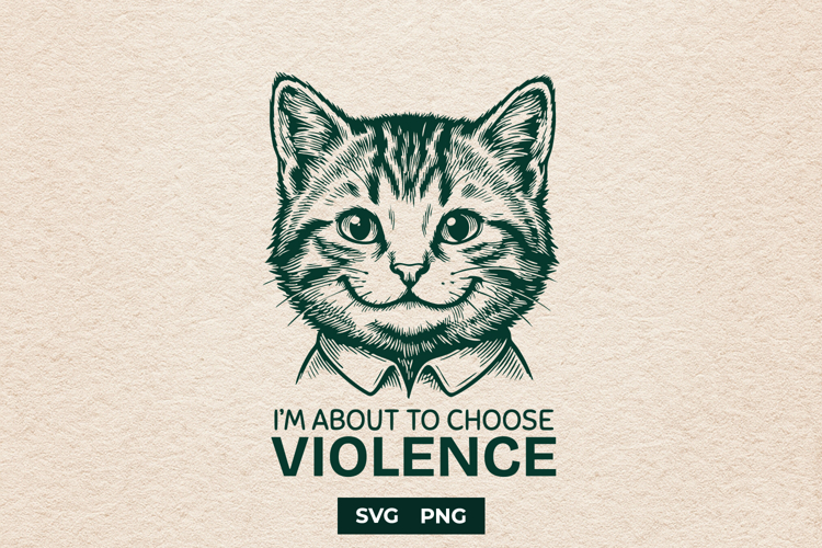 Funny Cat Choose Violence SVG Kitten Meme PNG Graphic
