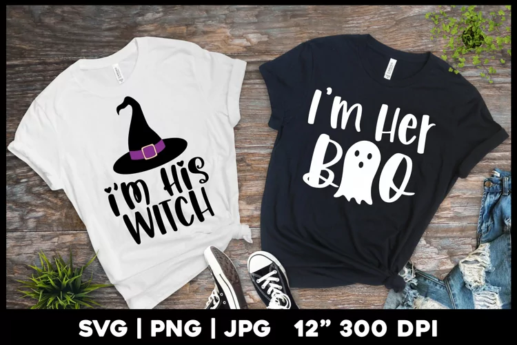 I'm Her Boo I'm His Witch | Halloween Couple Matching Shirts