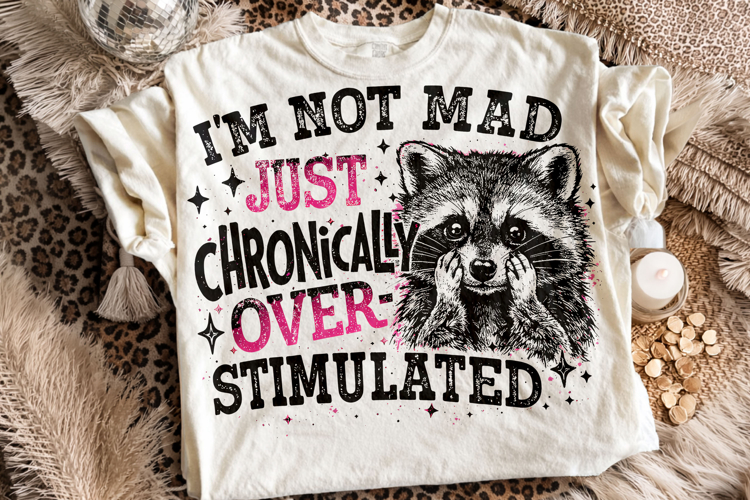 Overstimulated PNG, Funny Sarcastic Quote PNG, Raccoon PNG