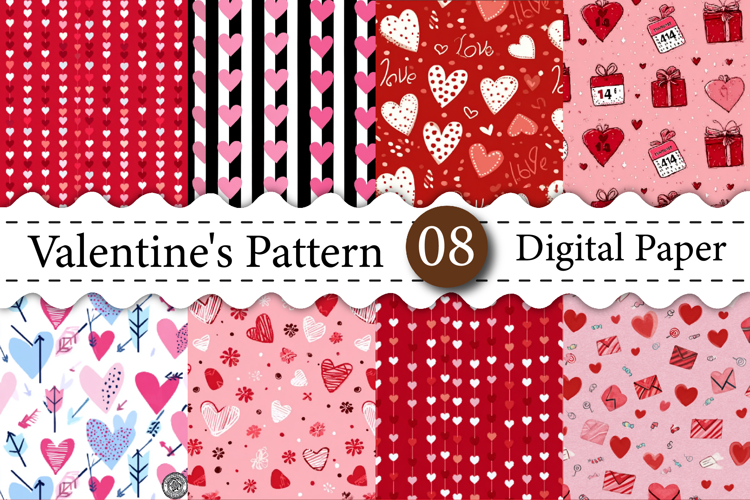 Valentines Day Digital Papers, Valentines Day