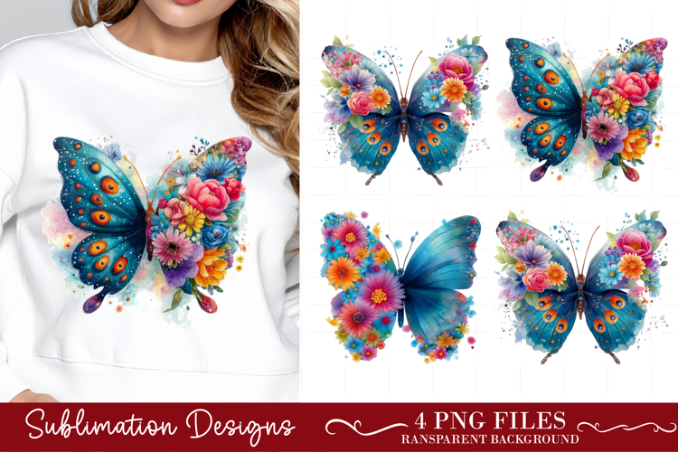 Butterfly with Flowers Watercolour Siblimation Design, Butte