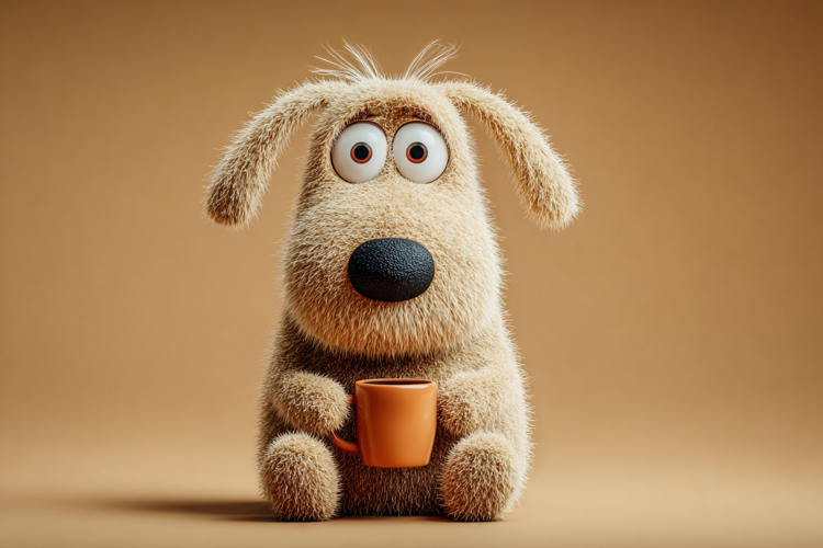 Cute Dazzle Puppy Tea Coffee Break 3d Image 01