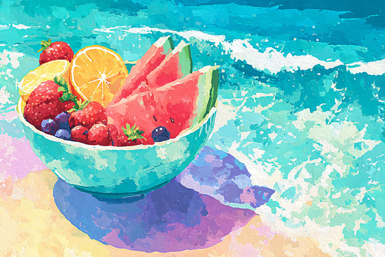 Summer Beach Fruit Art Background Design 01