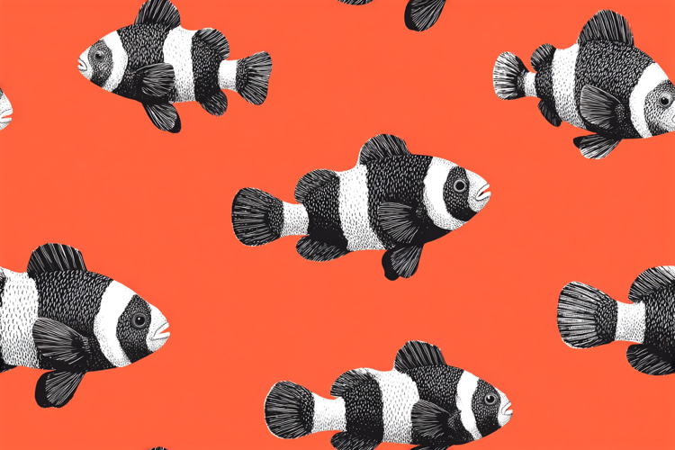 Clown Fish Seamless Pattern Red Background Design 01