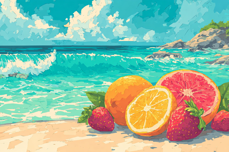 Summer Beach Fruit Art Background Design 02