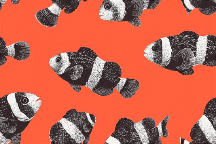 Clown Fish Seamless Pattern Red Background Design 02