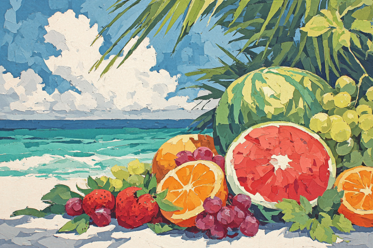 Summer Beach Fruit Art Background Design 03