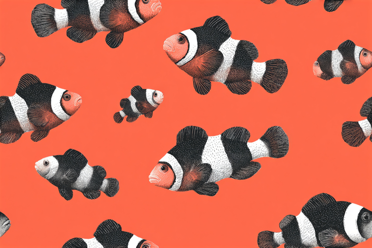 Clown Fish Seamless Pattern Red Background Design 04