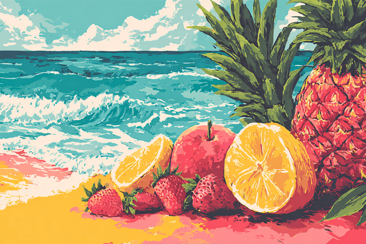 Summer Beach Fruit Art Background Design 04