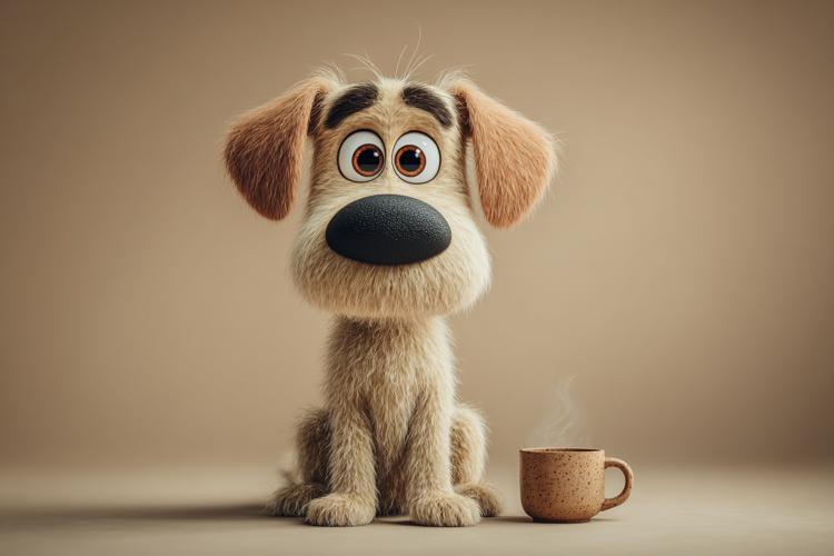 Cute Dazzle Puppy Tea Coffee Break 3d Image 05