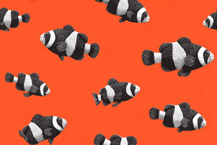Clown Fish Seamless Pattern Red Background Design 05