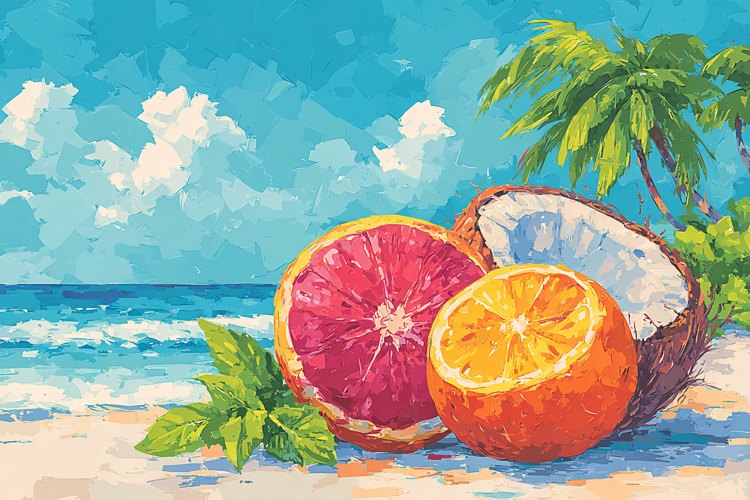 Summer Beach Fruit Art Background Design 06