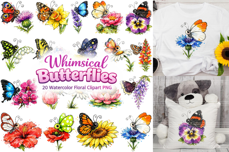 Whimsical Butterfly Floral Clipart PNGs