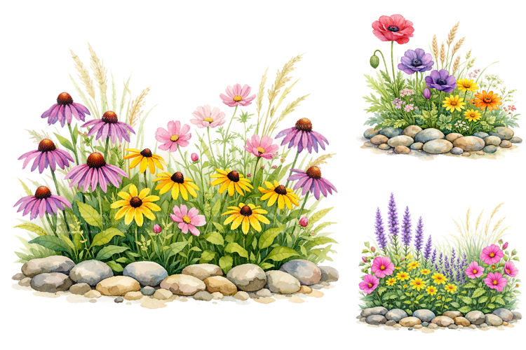 20 Watercolor Wildflower Borders PNG