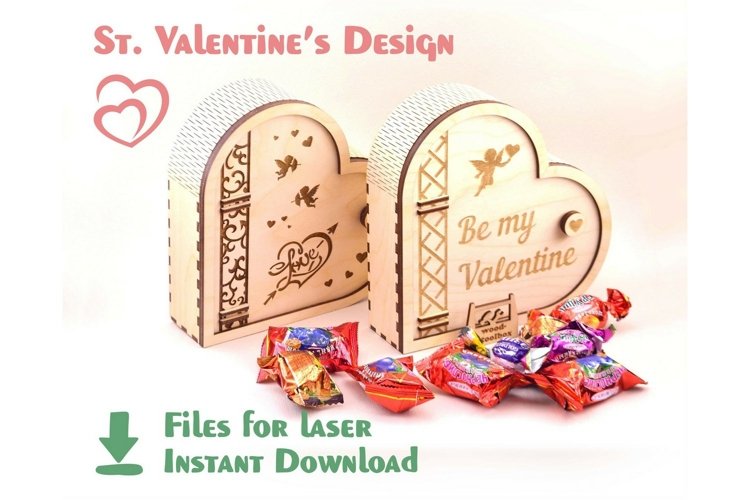 Heart box 4 versions laser files, Wooden giftbox.